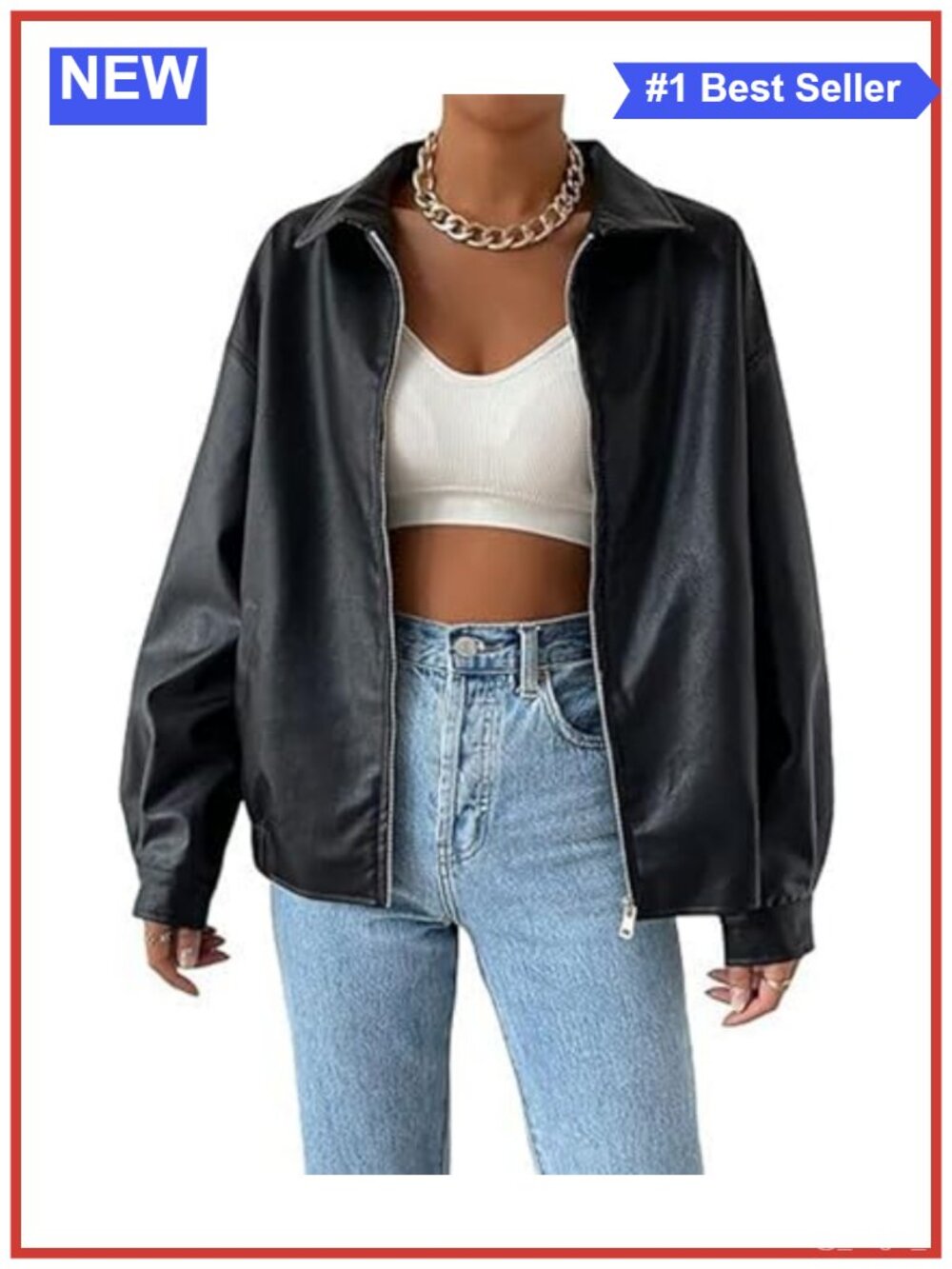 Faux Leather Shacket Zip Up Motorcycle Jacket Oversized Biker Coat